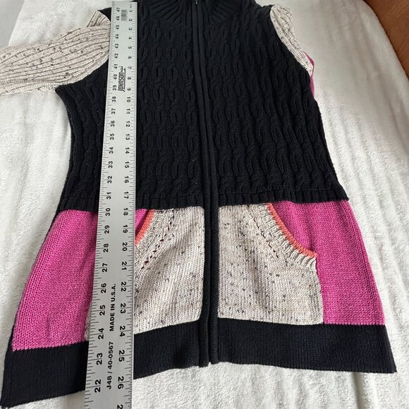 NIC+ZOE Womens Fireside Zip-Up Cardigan Sweater Small Black Colorblock Pockets - Picture 8 of 8
